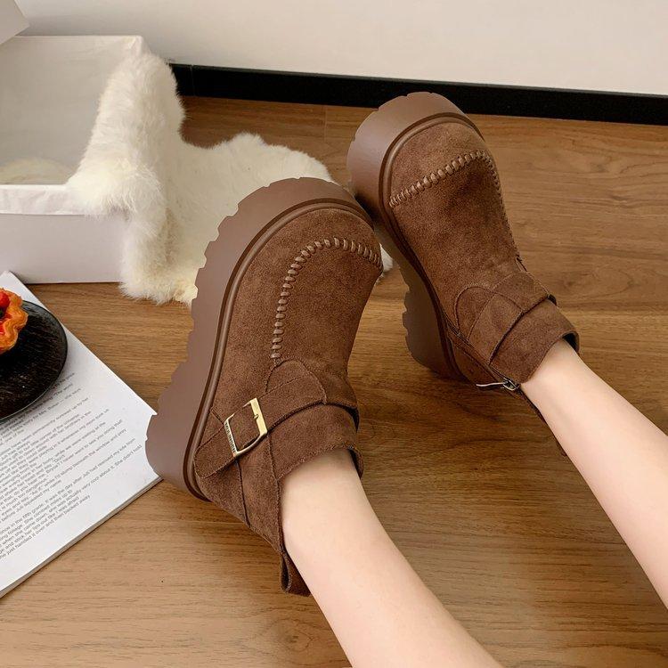 Martin boots muffin platform women's short boots 2025 autumn and winter velvet versatile lazy one pedal and bare boots snow cotton boots