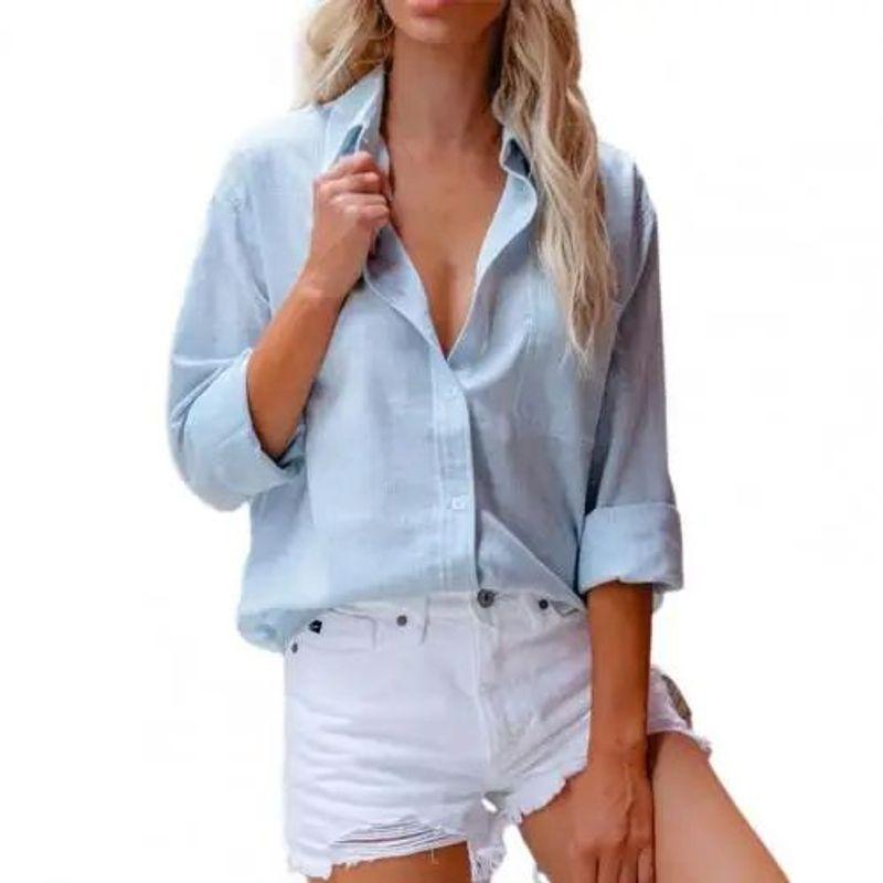 

Women s Button up Shirt with a Lapel Top Women Button Shirts Lapel Top Sky Blue 3XL