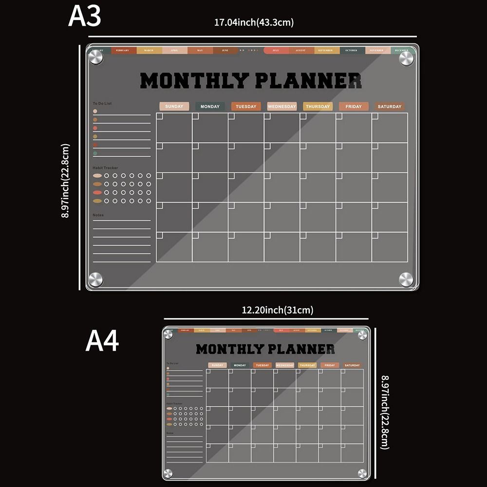 Transparent Magnetic Acrylic Weekly Planner Refrigerator Magnet Monthly Calendar Memo Kitchen