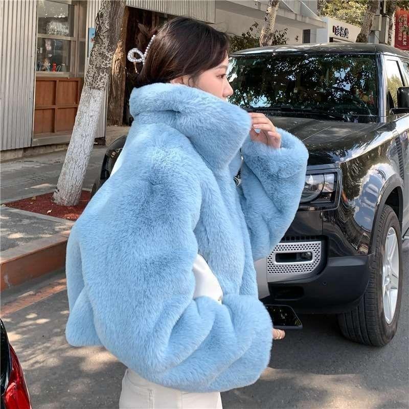 Autumn and winter imitation fur jacket women's short loose lapel artificial rabbit fur jacket thickened fur coat