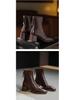 Retro Square Toe High Heel Ankle Boots for Women - Autumn/Winter Chunky Martin Boots In British Style, Red/Brown, 6CM Heel.