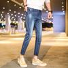 Dört Mevsim erkek Elastik Kot erkek Kore Versiyonu Slim Fit İnce Küçük Düz Bacak Hafif ve Nefes Alabilir Kırpılmış Pantolon