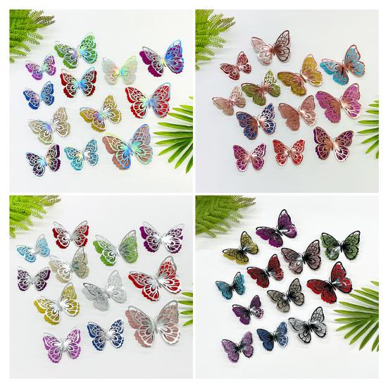 6 Pcs 3D Butterfly Wall Stickers Double-Layer Wing Butterfly Wall Art Glitter Sequined Removable Hollow Mural Decals for Birthday Cake Decoration