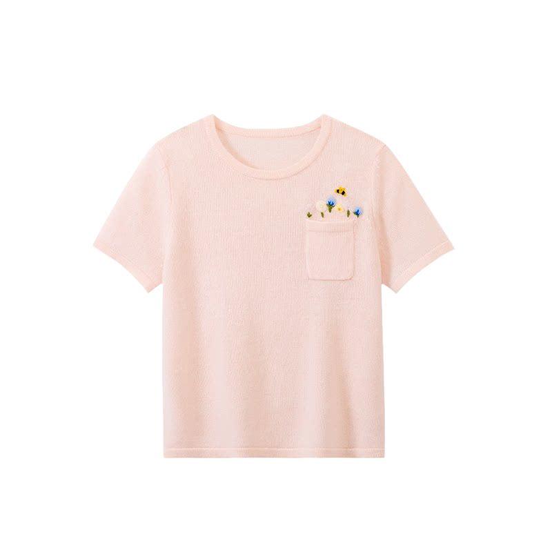 Northern Deer Alpaca Wool Floral Crochet Knit Women's Short Sleeve Top