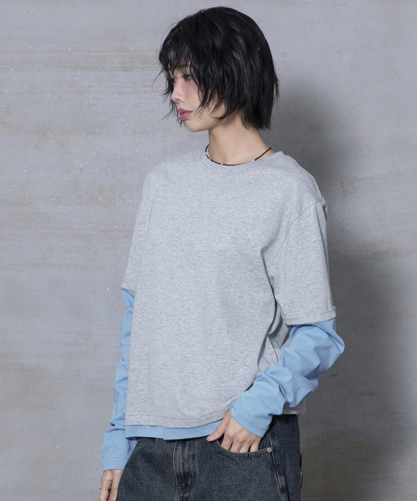 XTONZ Xtt166 Roll-Up Layered Crop Long Sleeve (Gray)