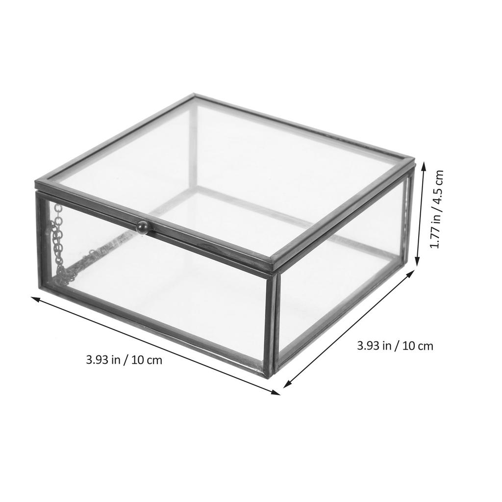 Glass Jewelry Holder Alloy Case Clear Display Jewelry Organizer Retro Style Trinket Box for Home Use Trinket Box with Lid