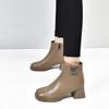 Square head Chelsea small bare boots 2025 fashion Korean version of fairy short boots top layer sheepskin thick heel metal buckle fashion boots