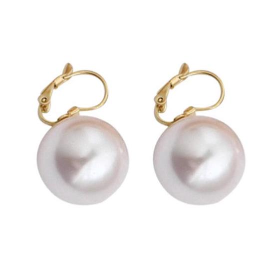 1 Pair Faux Pearl Dangle Earrings for Women, Gold Plated Drop Earrings, Large Faux Pearl Huggie Hoop Earrings