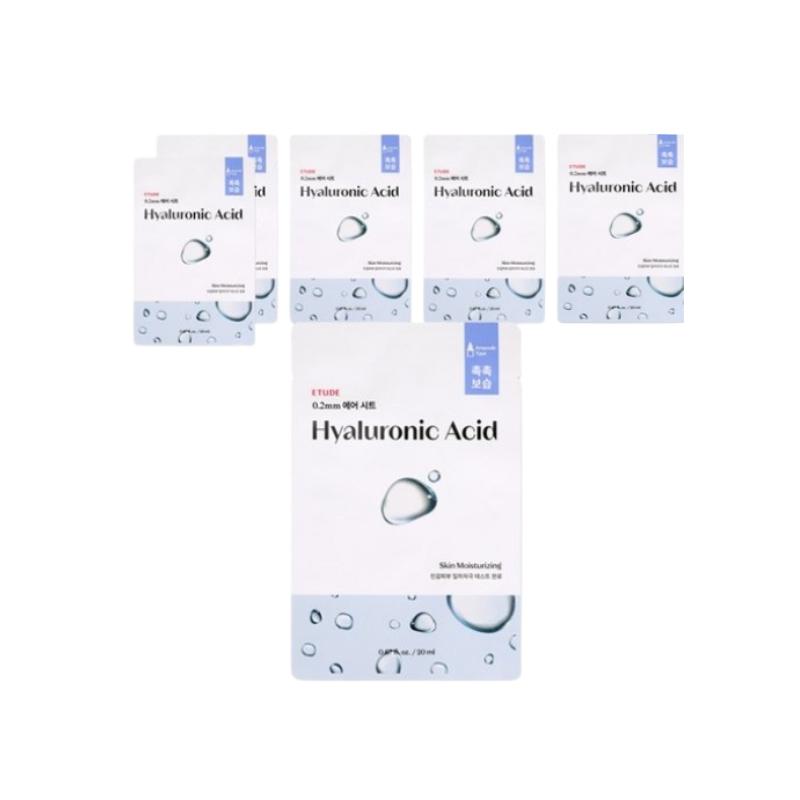 ETUDE 0.2 Therapy Air Mask Hyaluronic Acid 20ml × 6 Sheets – Ampoule Type, Intensive Hydration, Moisture Boosting Facial Mask 6 sheets