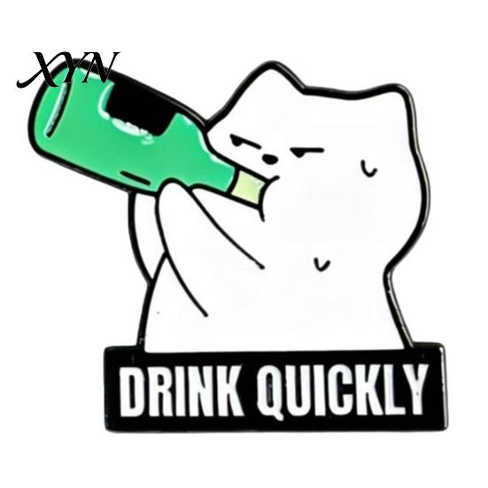 Denim Jacket Accessory Outfit Brooch for Men & Women, Cartoon Kitten Drinking Scratch-resistant Pin Wine Enamel Pin, Decorative Jackets Bags