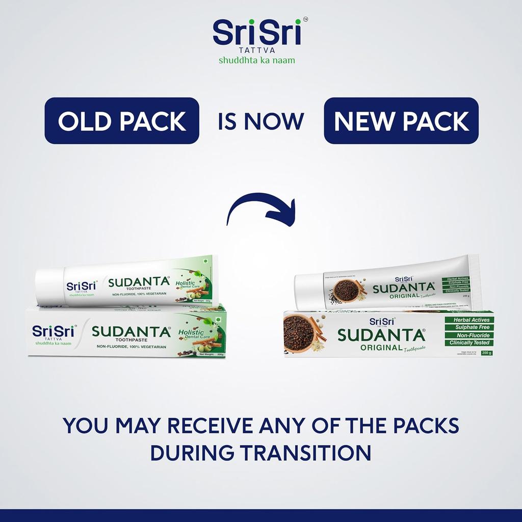Sri Sri Tattva Sudanta Original Toothpaste 200g X Pack of 4 All Natural Fluoride Free Herbal Oral Care