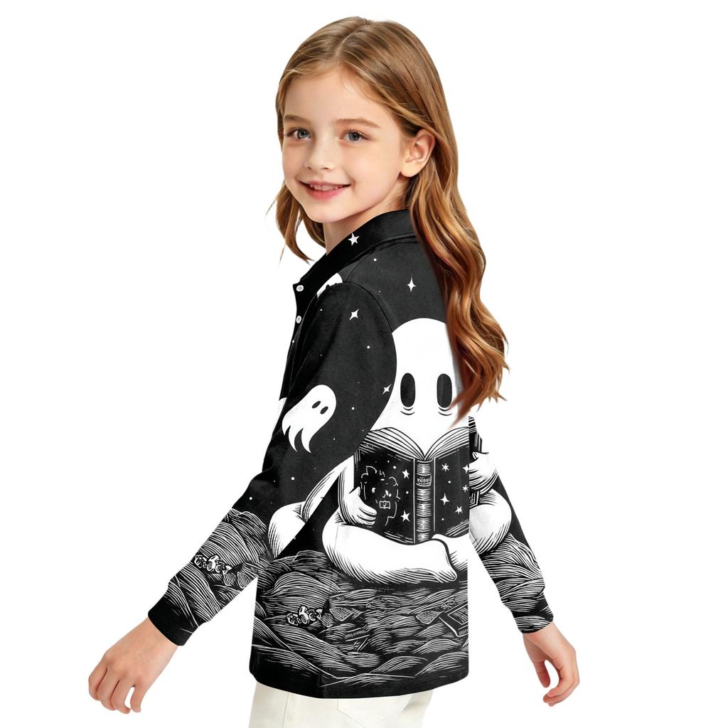 Girls' school uniform top - Halloween printed long-sleeved casual formal dress shirt