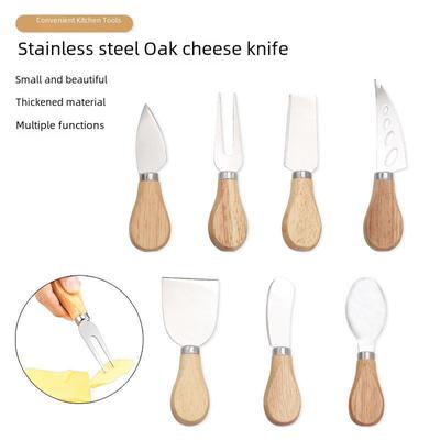 Stainless Steel Cheese & Cake Knife with Oak Handle - Includes Butter Spatula, Pizza Knife & Fork Set