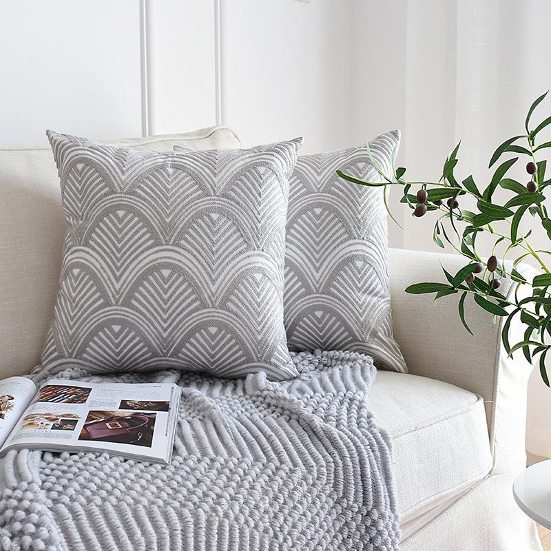 Nordic Geometric Embroidered Pillow Case Living Room Sofa Cushion Fabric Car Waist Pillow Pillow Case Core-free