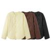 Autumn/Winter Round Neck Diamond Pattern Cotton Padded Jacket