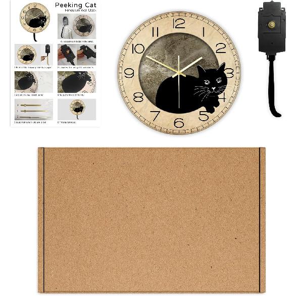 Black Cat Clock with Moving Tail Vintage, Funny Cat Wall Clock with Swinging Tail Silent Non Ticking Battery Operated Creative DIY Pendulum Wall