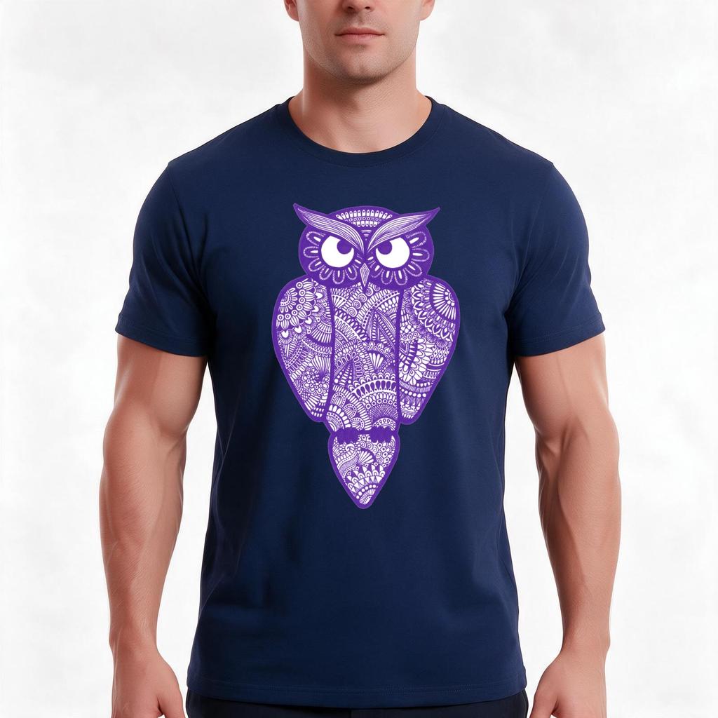 Zentangle Owl Purple Outline Tshirt Summer Casual Cotton Tee Oversized Streetwear Tops Vintage Graphic Print 100 Cotton