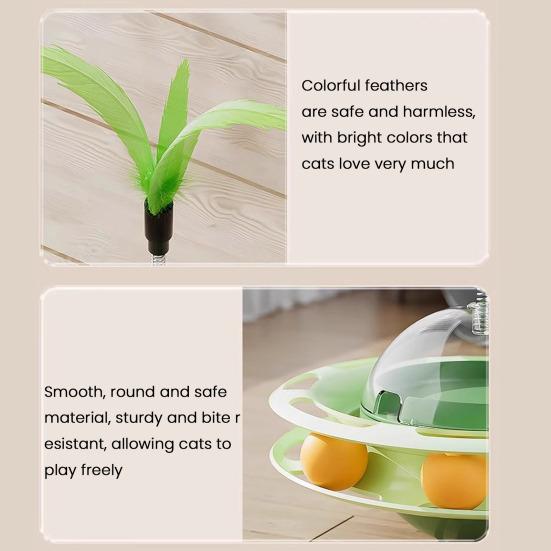 Yousheng Wobble Cat Toy Interactive Cat Treat Dispenser with Track Ball And Feather Teaser Wand Slow Feeder Puzzle Toy for Indoor Cats Exercise