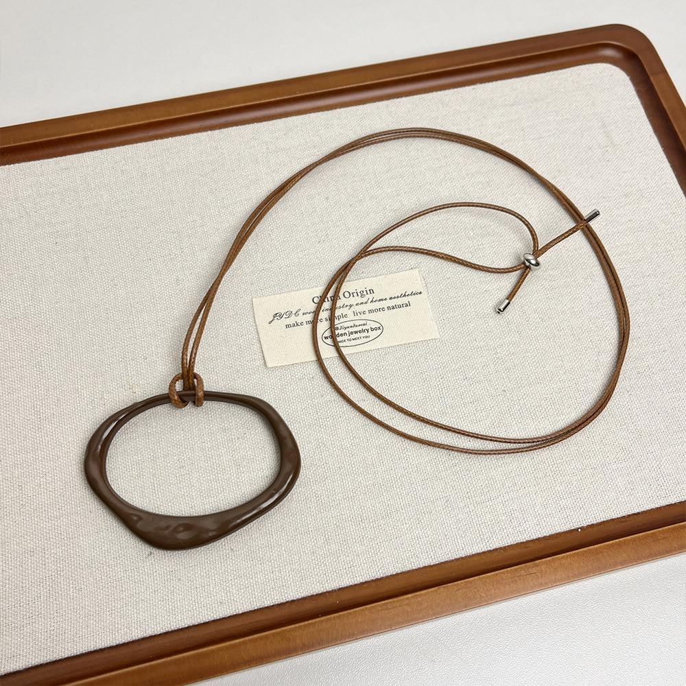 Long Leather Rope Women Necklace Geometric Pendant Necklaces Fashion Collarbone Chain