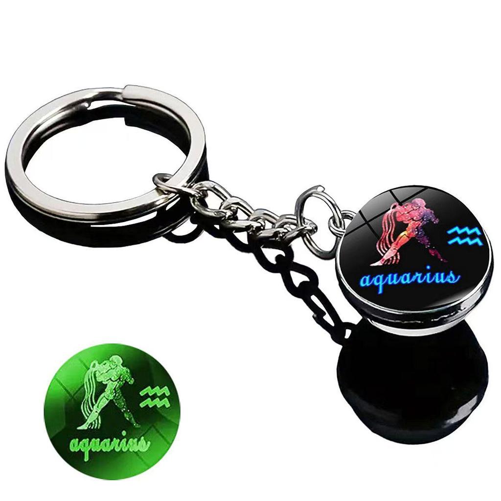 Kulatý svítící krystal zvěrokruhu Keychain - Panna & Lev
