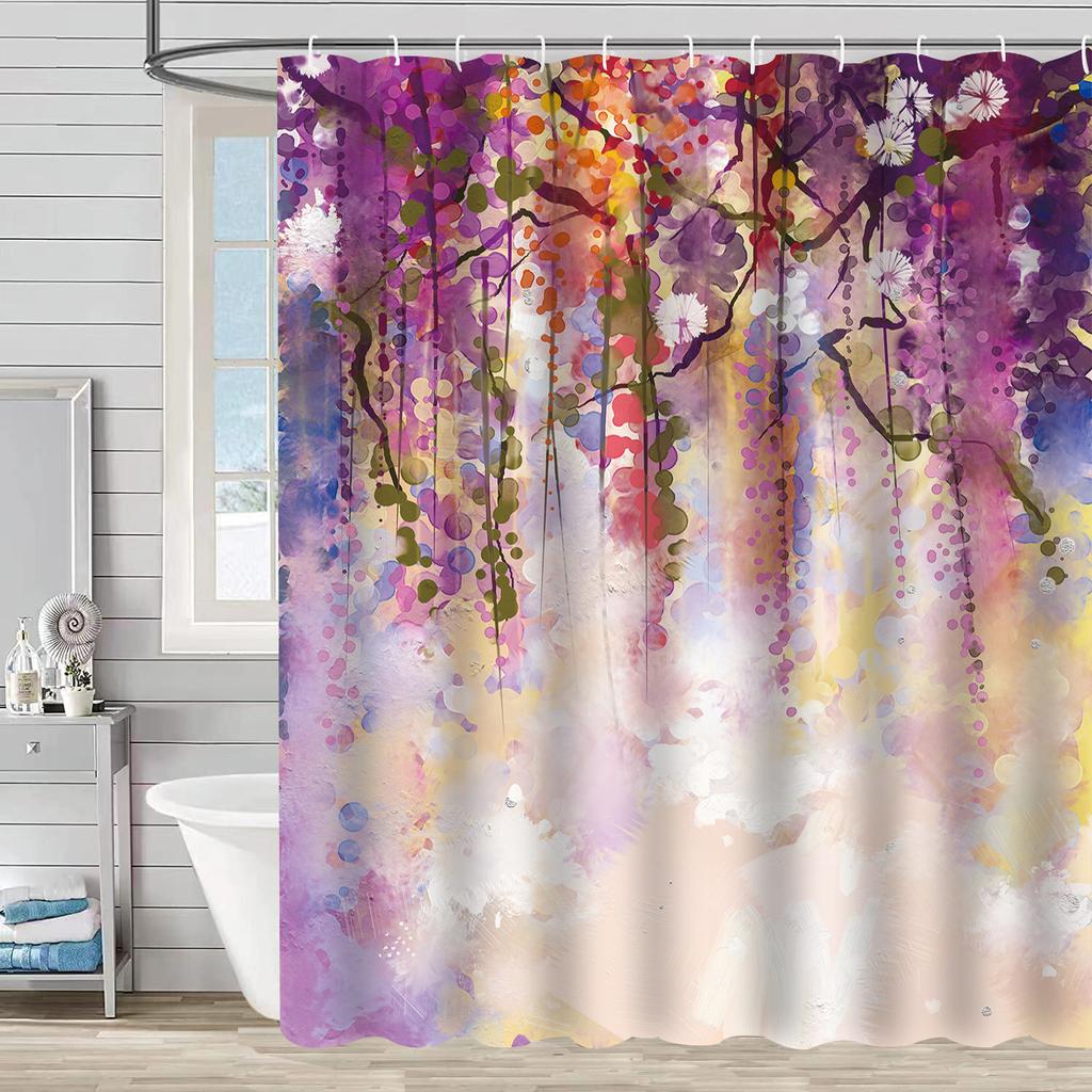 Shower Curtain Waterproof And Mildew-Proof 3D Digital Printing Plant Stone Printing Shower Bathroom Partition