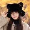 Autumn and winter hats women's thickened plush bucket hats show small faces bucket hats cute ears warm basin hats
