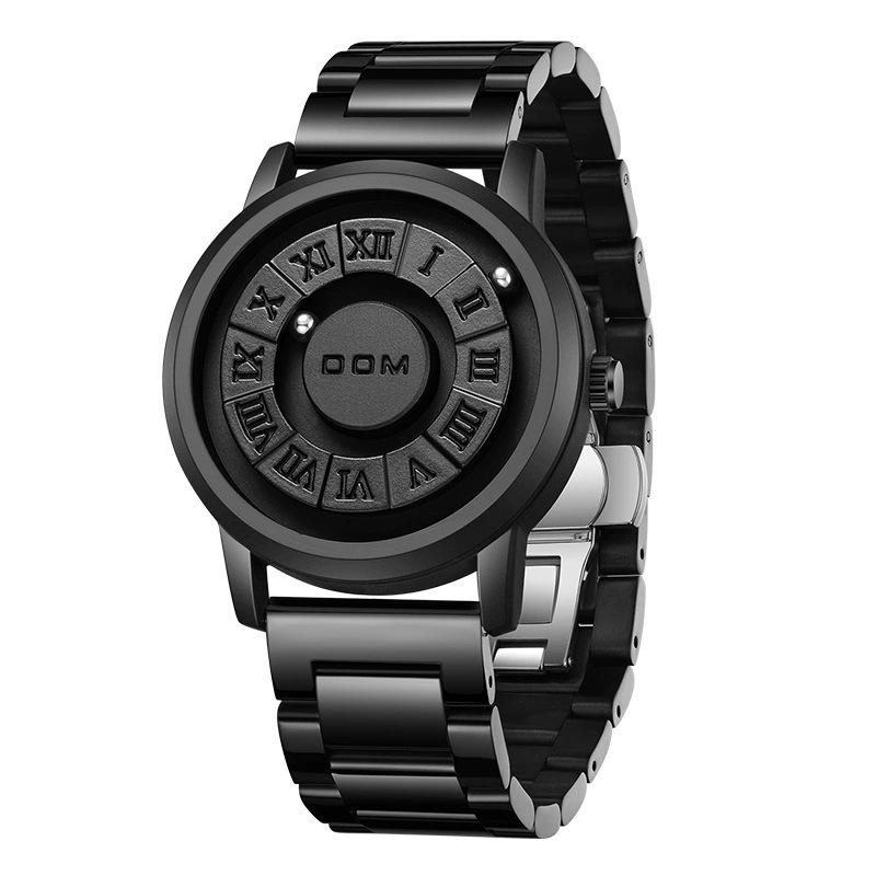DOM Black Technology Men's Waterproof Quartz Watch with Roman Numeral Dial and Steel Ball Magnetic Levitation.