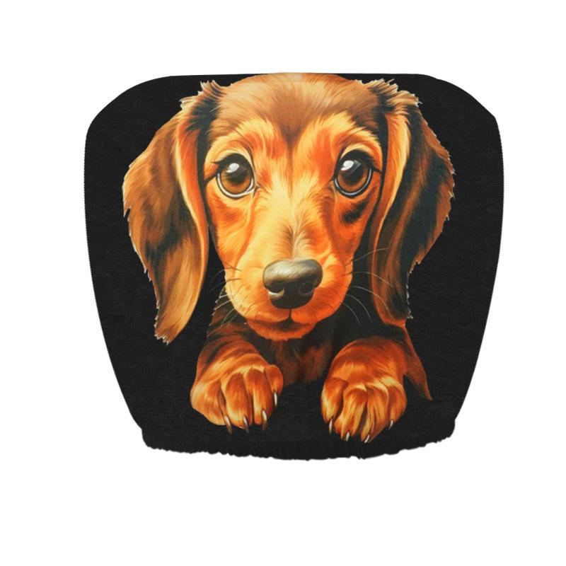2Pcs Dachshund Car Head Pillowcase Cute Seat Protective Cover Elastic Unpadded Vehicle Interior Safety Material