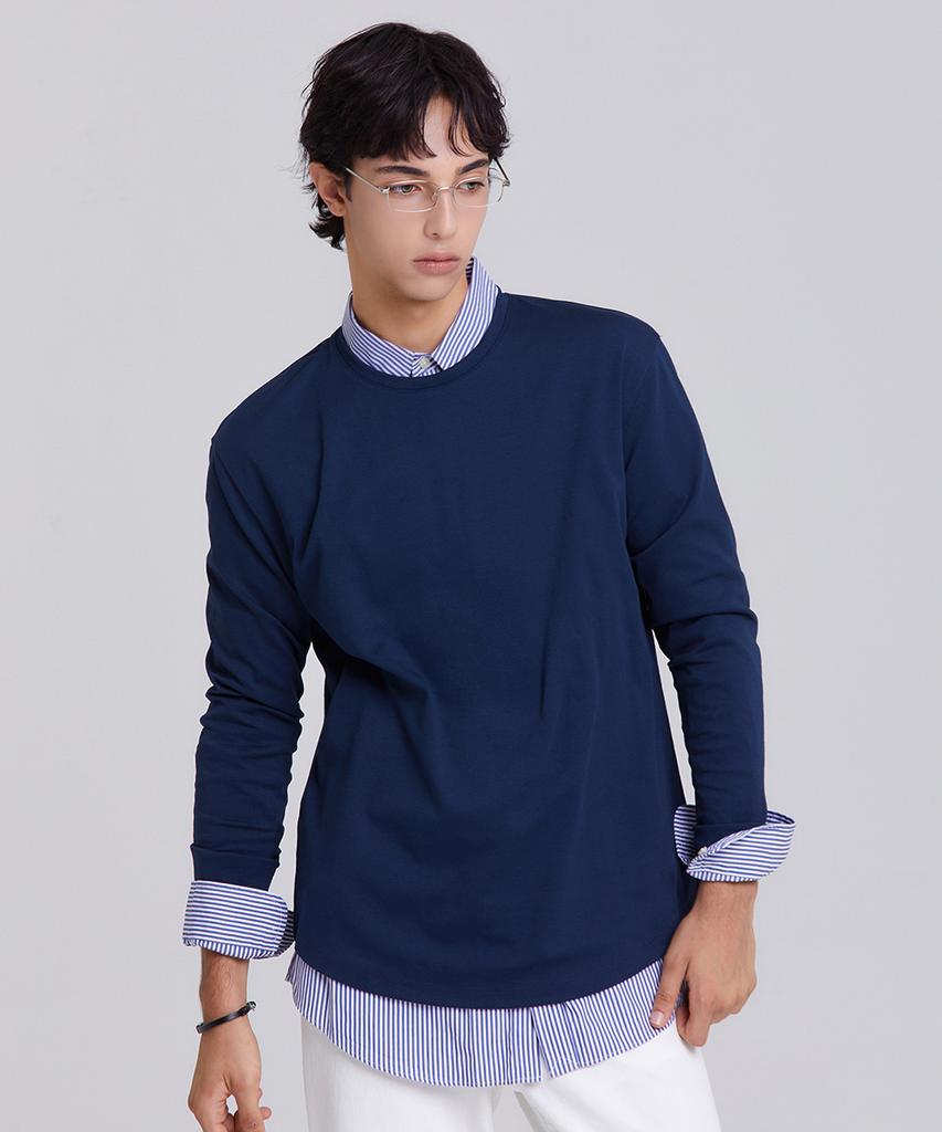 Dibeullu Tailored Crew Neck Long Sleeve Navy