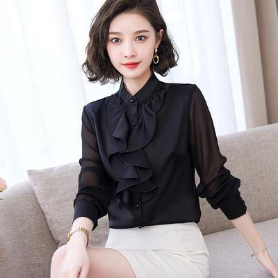 Women's Ruffled Chiffon Long Sleeve Shirt - Spring/Autumn Western Style Top