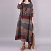 Dames Lange Mouw Katoen Linnen Maxi Jurk Vintage Boheemse Print Patchwork Ronde Hals Jurk Herfst Losse Outfit
