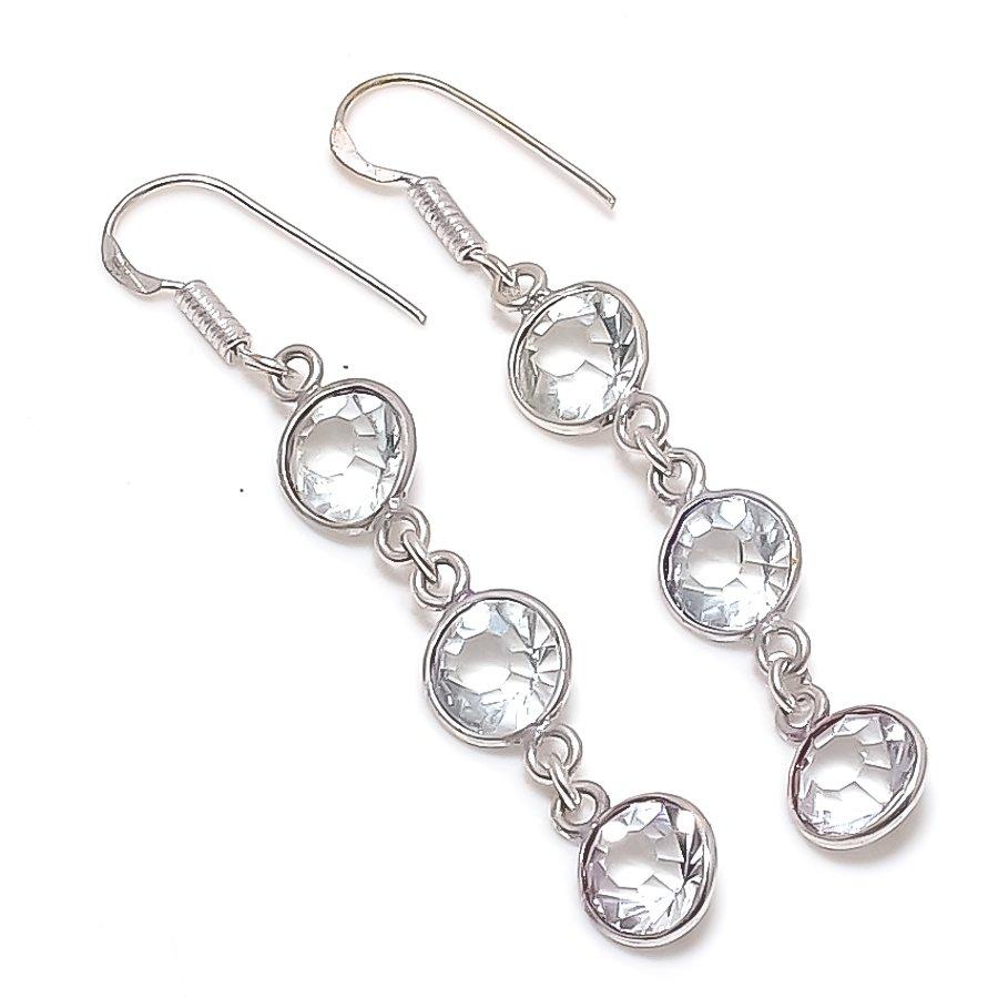 White Topaz Gemstone 925 Sterling Silver Jewelry Earring 2.29"