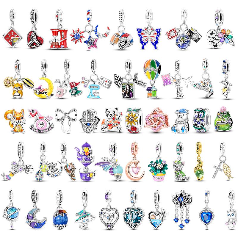 Copper Charms Original Design Blue Eyes Zircon Cat Dog Bead Heart Charm Diy Fit Bracelet For Women Wedding Jewelry Gift