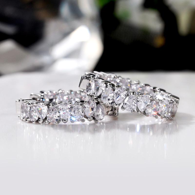 Cao Shi European-American Single Row Drop Zircon Earrings – Stylish, Luxurious Socialite Ear Clips