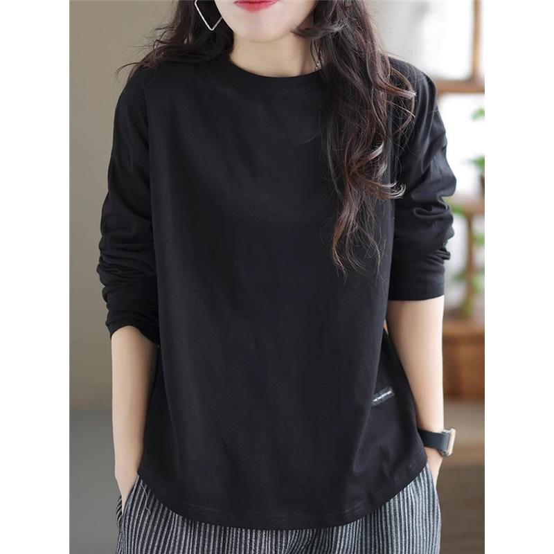 Autumn And Winter Vintage Solid Color Long Sleeved Loose T Shirt Base Shirt