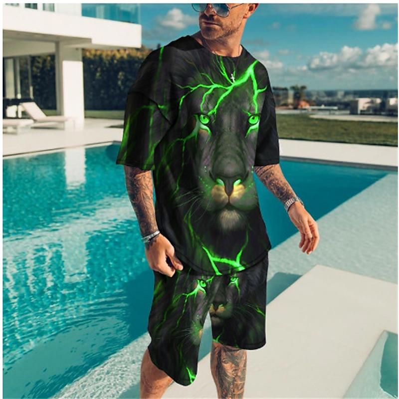 Herren Matching Sets Kurzarm Kurze Hosen Rundhalsausschnitt Mode Leicht Basic Straße Täglich Sport Druck Sommer Frühling