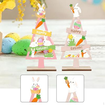 2 Pieces Easter Wooden Signs Tabletop Centerpieces Decor Tiered Tray for Kitchen Living