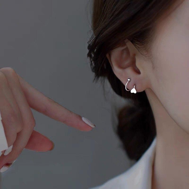 Silver S-shaped Heart-shaped Star-shaped Round Ball Stud Earrings with Rotating Screw Fastening Clasps
