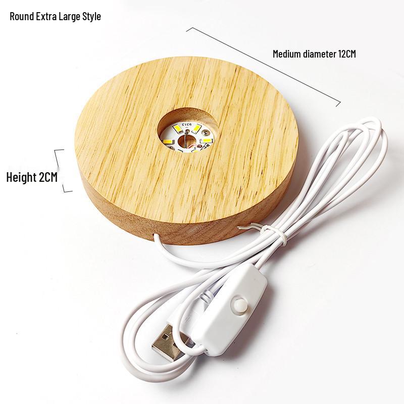 Round Crystal LED Night Light with Aromatherapy Wooden Base