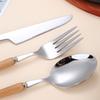 Wooden handle stainless steel knife and fork spoon Western food steak knife 304 stainless steel tableware spoon Fruit dessert fork