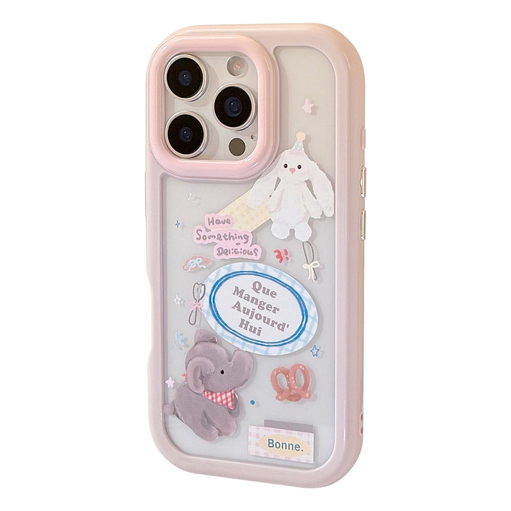 Cute Little Rabbit Elephant Suitable for IPhone16ProMax Apple 13 Mobile Phone Case 15 Transparent Anti Fall 12 Acrylic 11