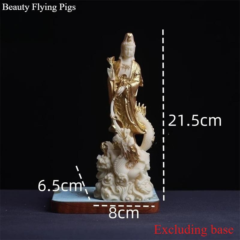 1pc Ivory Fruit Powder Guanyin Ornament Yulong Guanyin Statue Living Room Desktop Decoration Feng Shui Ornaments Home Decoration
