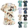 Women's Casual Short-Sleeve Cute Animal Print V-Neck Pocket Workwear Top