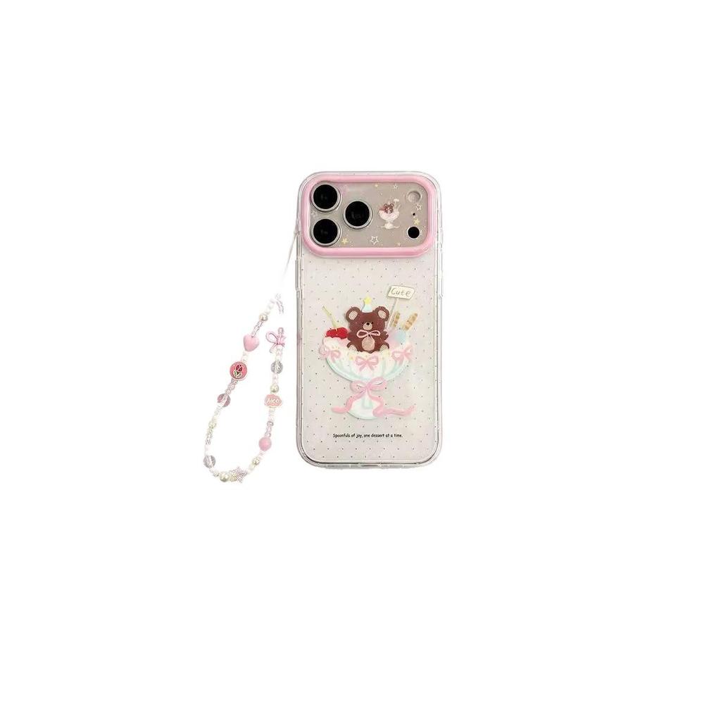 Korean Glitter Polka Dot Ice Cream Bear iPhone 16/15/17 Pro Max Case