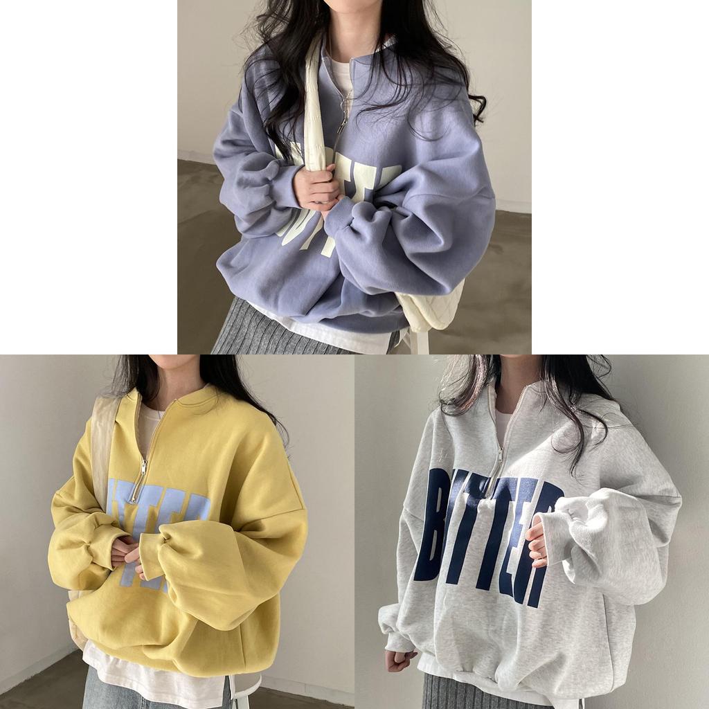 Frühlings Koreanischer Chic Damen Letter Print Hoodie Mit Stehkragen Und Lockerer Passform Für Freizeitkleidung