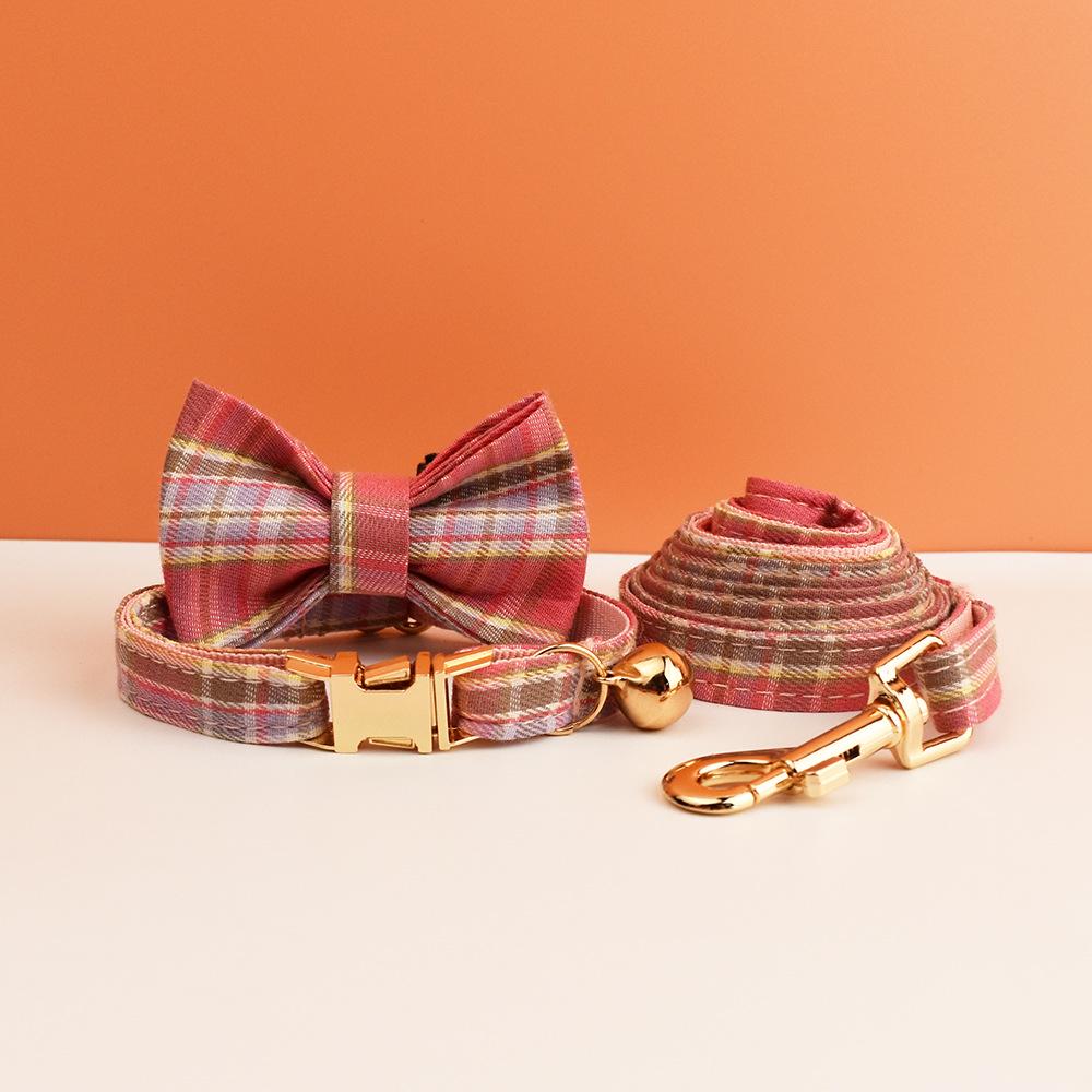 Plaid Series Engravable Pet Collar with Bell - For Cats & Dogs