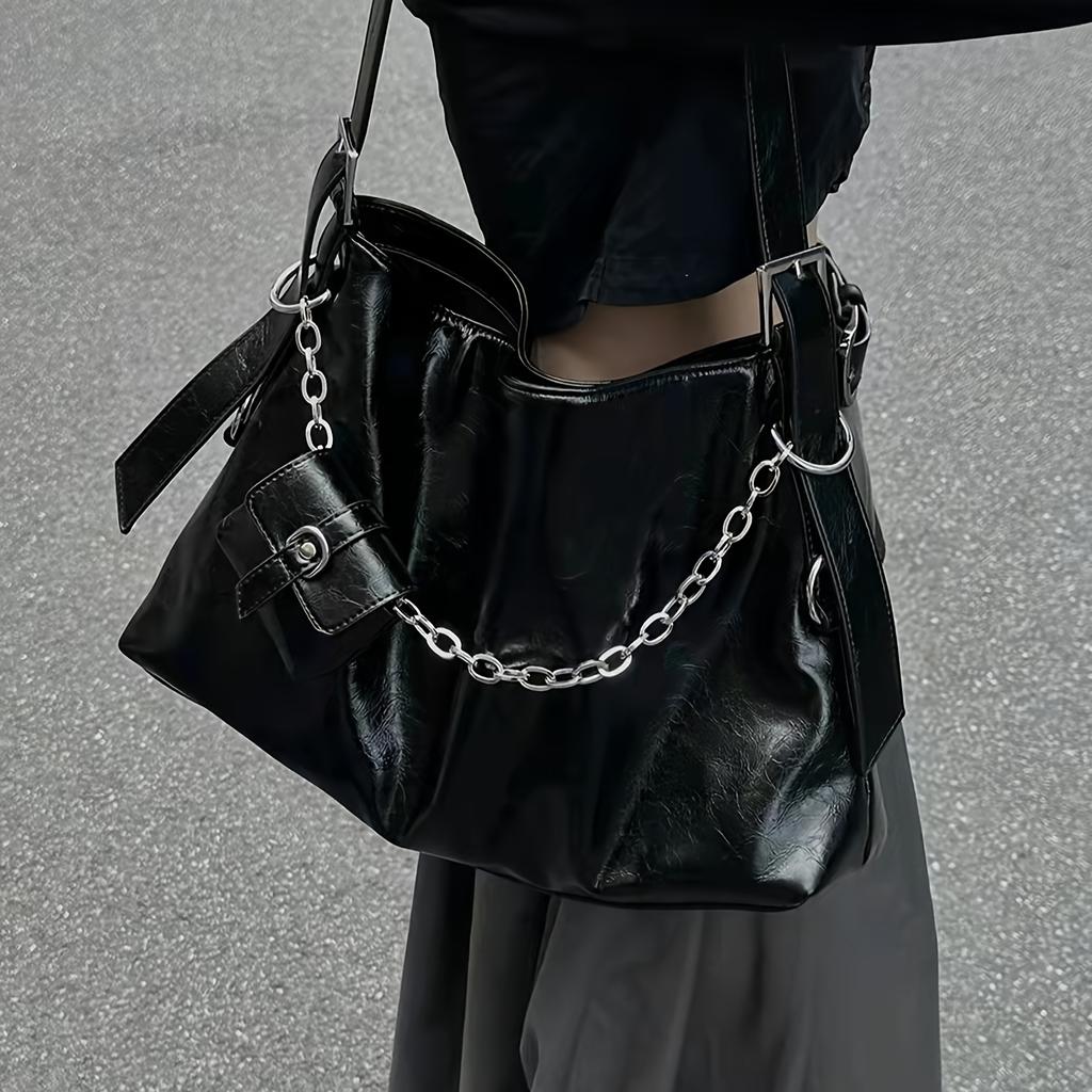 Luxuriöse Schwarze Damen-Schultertaschen Große Kapazität PU-Ketten-Umhängetasche Mit Einer Kleinen Geldbörsentasche Für Damen