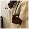 Retro Faux Leather Small Square Shoulder Bag Lock Closure Handbag for Women