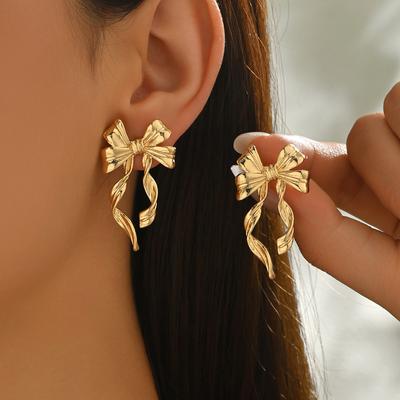 Personalized European and American Earrings Ins Niche Bow Streamer Design High-end Earrings