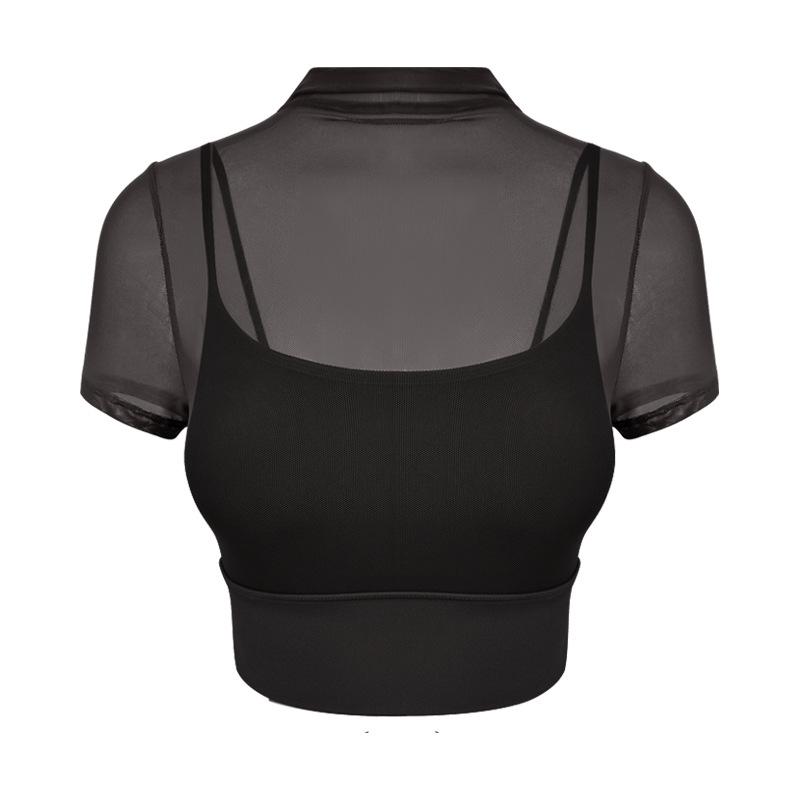

Элегантный женский сетчатый костюм для йоги: Топ с короткими рукавами и встроенным нагрудником L